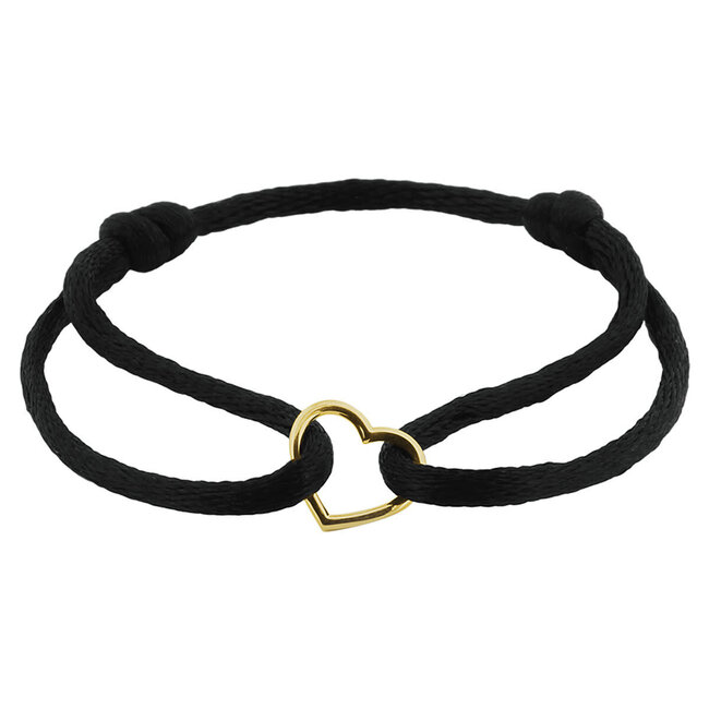 Blinckers Jewellery Huiscollectie BJ Armband 47.00287 14k Geelgoud Hart Satijn Zwart Koord
