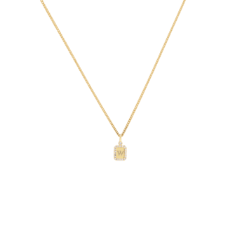 Vedder & Vedder Vedder & Vedder Collier Tiny Pave Tag Zilver met Geelgouden Plating Letter E 45cm