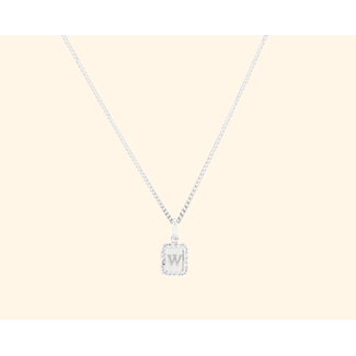 Vedder & Vedder Vedder & Vedder Collier Tiny Pave Tag Zilver Letter N 45cm