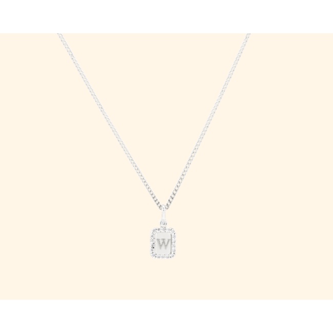 Vedder & Vedder Vedder & Vedder Collier Tiny Pave Tag Zilver Letter N 45cm