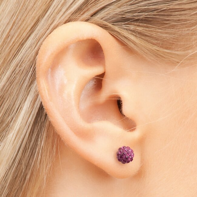 Tiny Tips Tiny Tips Kinder Oorbellen TT-340W Allergie Vrij Staal met Roze Glitter Bolletje