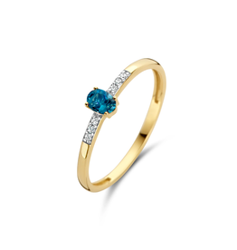 Blush Blush Ring 1637YDL/54 14k Geelgoud 0,03crt G SI Diamant en Blauwe Topaz Maat 54