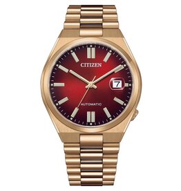 Citizen Citizen NJ0153-82X horloge heren automaat staal rosé plated met vintage rode wijzerplaat saffierglas incl. datum vergrootglas