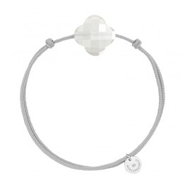 Morganne Bello Morganne Bello Armband 1015X48B117 Armband White Moonstone Clover with Gray Cord