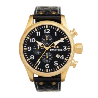 TW Steel TW Steel Horloge Heren VS115 met Geelgoude Plating kast Chronograaf en Zwarte Croco Horlogeband