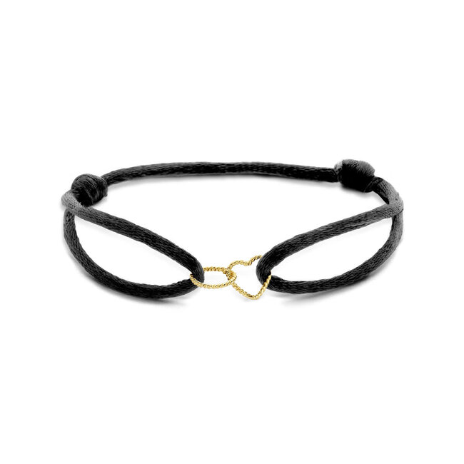 Blinckers Jewellery Huiscollectie BJ Armband 47.00292 14k Geelgoud Hart met Satijn Zwart Koord
