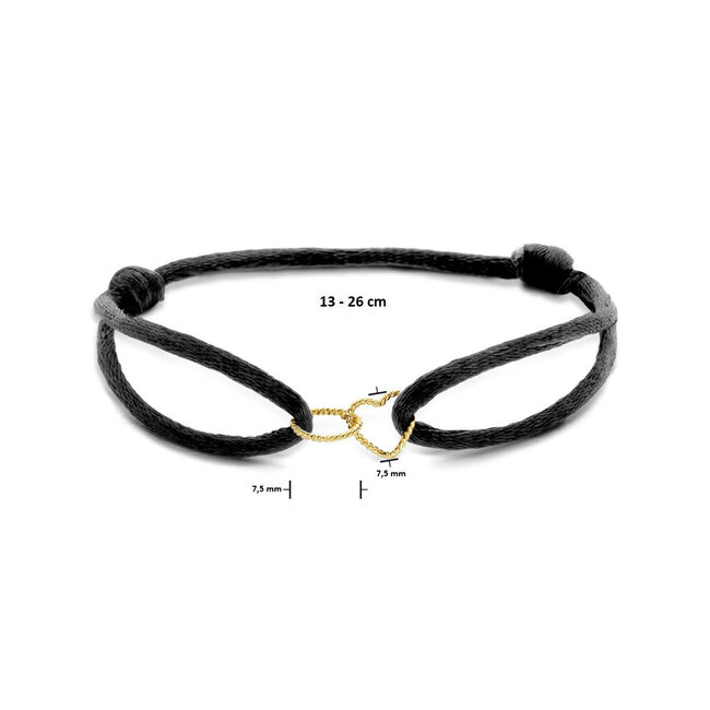 Blinckers Jewellery Huiscollectie BJ Armband 47.00292 14k Geelgoud Hart Satijn Zwart Koord