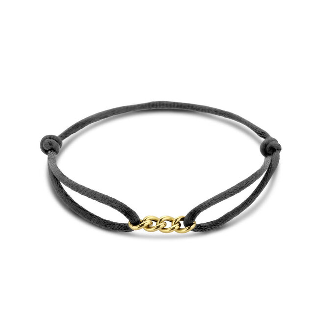 Blinckers Jewellery Huiscollectie BJ Armband 47.00296 14k Geelgoud Element Satijn Zwart Koord