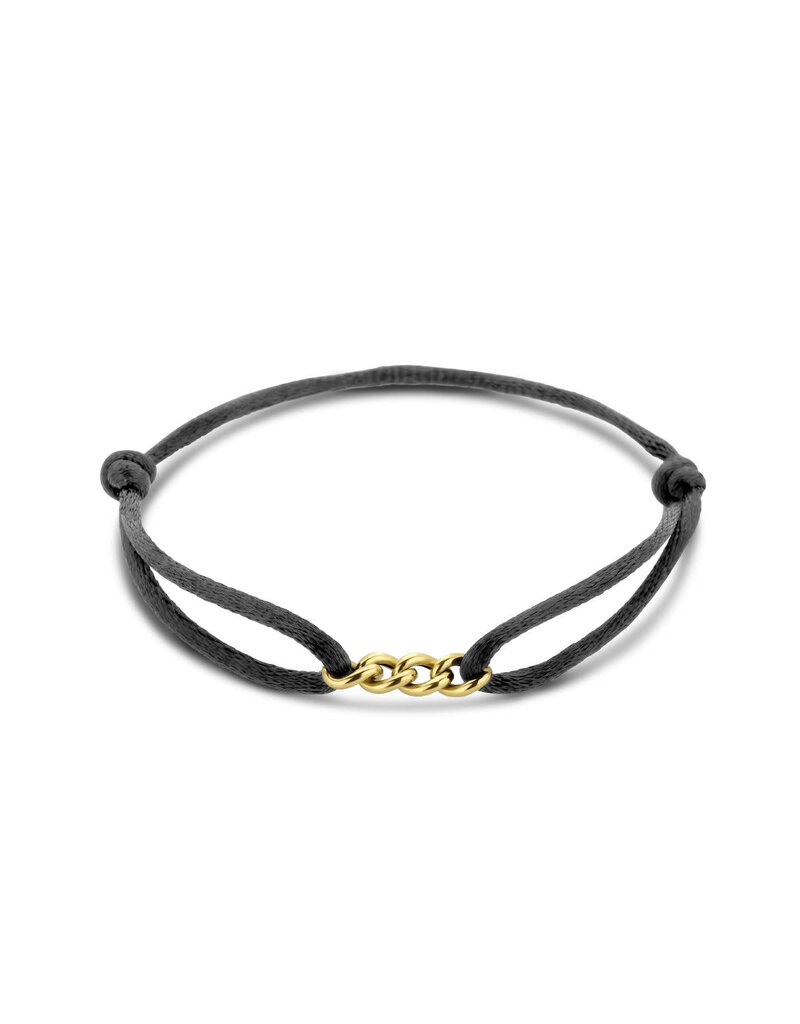 Blinckers Jewelry Huiscollectie BJ 4700296 armband satijn zwart met 14k gouden element schakel