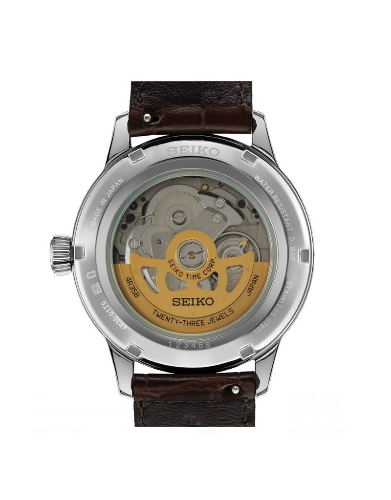 Seiko Seiko SRPK15J1 horloge heren automaat staal met vintage blauwe wijzerplaat datum funtie uitgevoerd met bruine leren croco band voorzien van luxe vouwsluiting