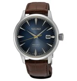 Seiko Seiko SRPK15J1 horloge heren automaat staal met vintage blauwe wijzerplaat datum funtie uitgevoerd met bruine leren croco band voorzien van luxe vouwsluiting