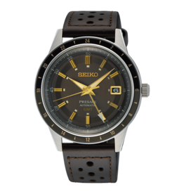 Seiko Seiko SSK013J1 presage GMT Heren horloge bruin met bruine leren band en gouden details