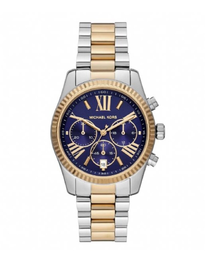 Michael Kors Michael Kors MK7218 Bicolor goud en zilver met donkerblauwe wijzerplaat