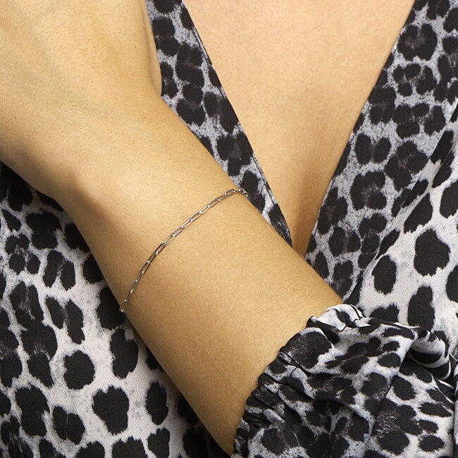 Blinckers Jewellery Huiscollectie BJ Armband 13.37165 Zilver Paperclip Platte Buis 2,4mm 16+3cm