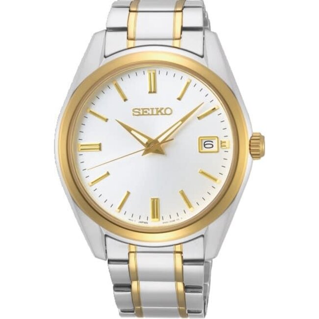 Seiko Seiko Horloge SUR312P1 Staal Bi-color Quartz Saffierglas 100m Waterdicht met Witte Wijzerplaat 40mm