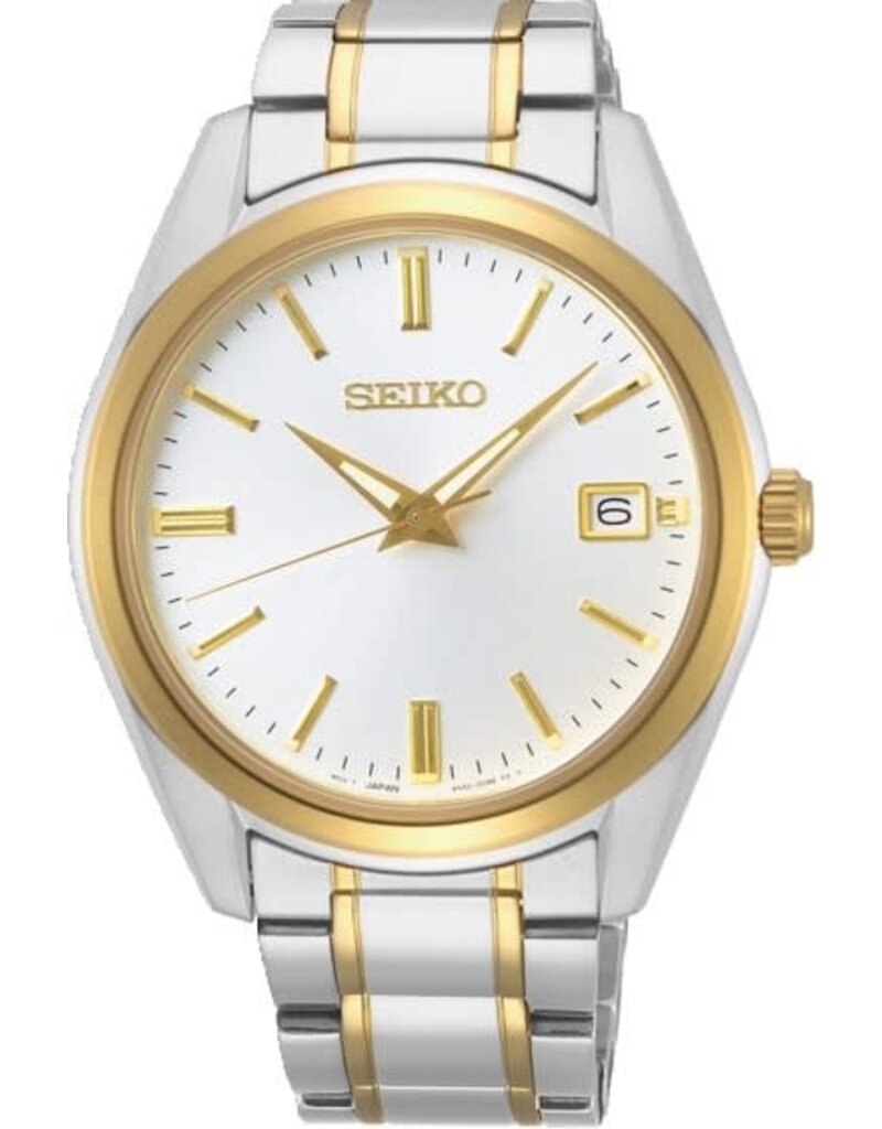 Seiko Seiko SUR312P1 horloge heren 40 mm in staal bi-color met witte wijzerplaat gouden accenten datum funtie en saffierglas