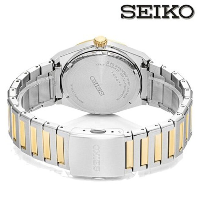 Seiko Seiko Horloge SUR558P1 Staal Bi-color Quartz Saffierglas 100m Waterdicht met Witte Wijzerplaat 39mm