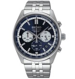 Seiko Seiko SSB427P1 horloge heren staal 42 mm chronograaf diep blauwe wijzerplaat met zilveren accenten