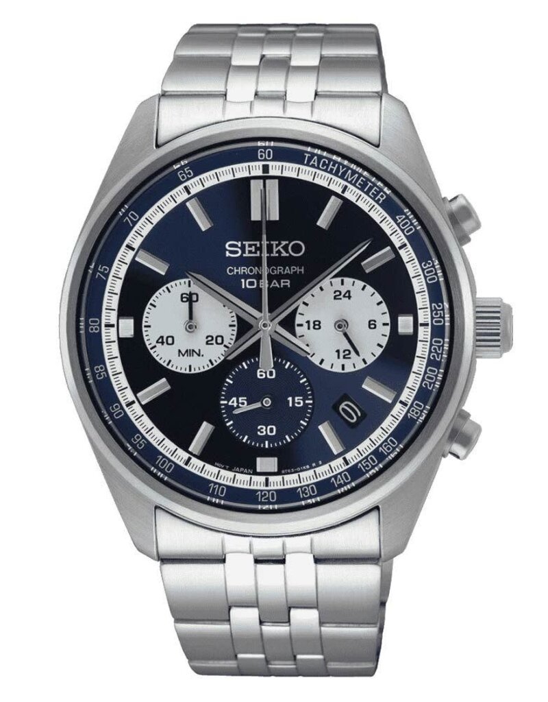 Seiko Seiko SSB427P1 horloge heren staal 42 mm chronograaf diep blauwe wijzerplaat met zilveren accenten