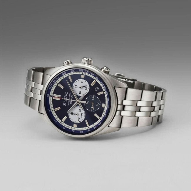 Seiko Seiko Horloge SSB427P1 Staal Quartz Chronograaf met Blauwe Wijzerplaat 42 mm