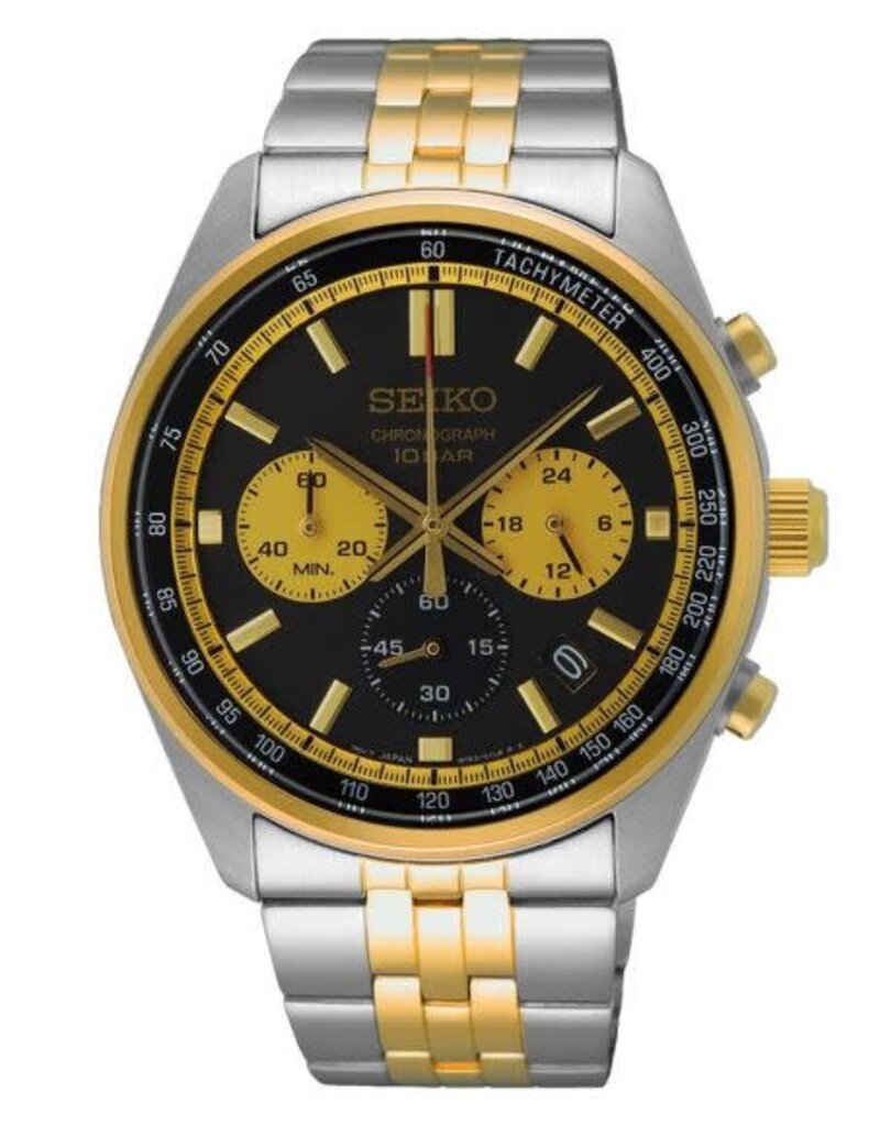 Seiko Seiko SSB430P1 horloge staal bi-color 42mm zwarte wijzerplaat met gouden accenten met idem massieve stalen band incl luxe vouwsluiting 100 meter waterdicht