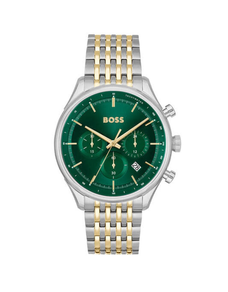 BOSS BOSS Heren Horloge HB1514081 Staal Bi-color Quartz Chronograaf Gregor met Groene Wijzerplaat 45mm