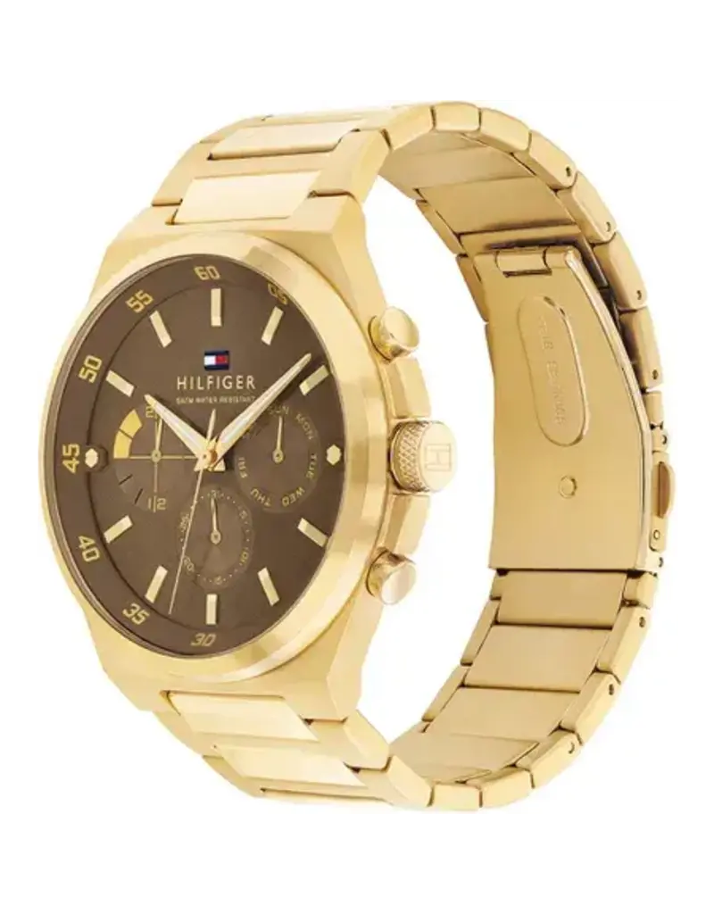 Tommy Hilfiger Tommy Hilfiger Heren Horloge Th1792090 Staal met Geelgouden Plating met Bruine Wijzerplaat Dexter 46mm