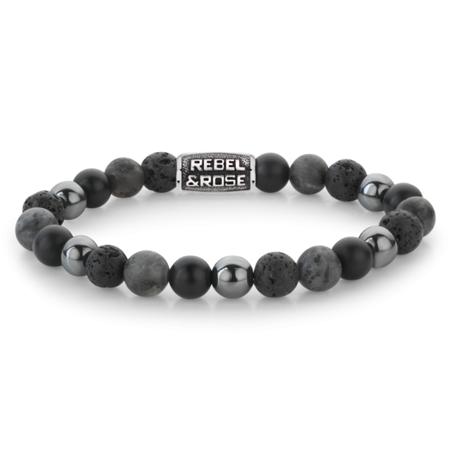Rebel & Rose Rebel & Rose Armband RR-80105-V-L Grijs Zwart Maat L