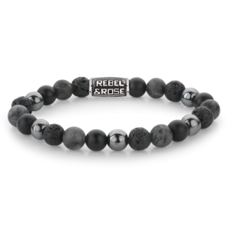 Rebel & Rose Rebel & Rose Armband RR-80105-V-M Grijze Zwart 8mm Maat M