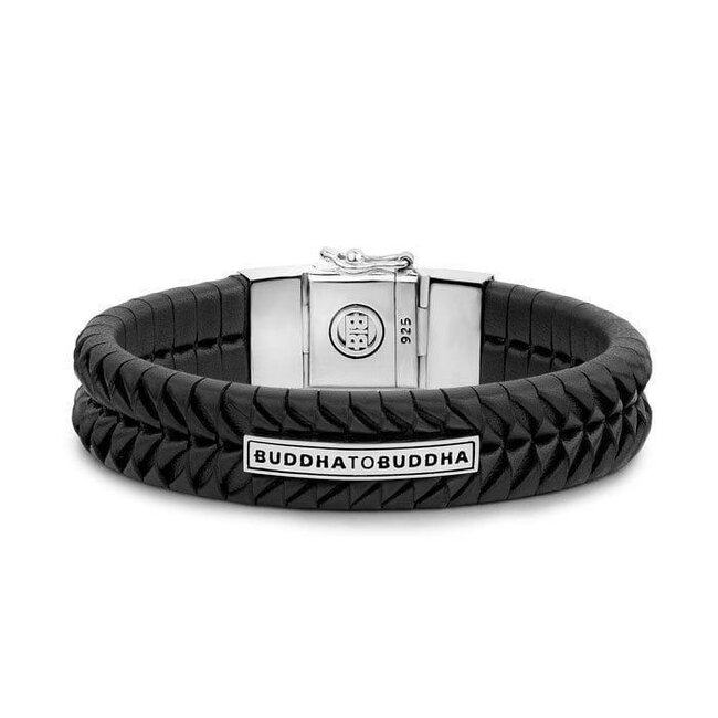 Buddha to Buddha Buddha to Buddha Armband 161bl E+ Komag Zwart Leer met 925 Zilveren Sluiting Maat E+