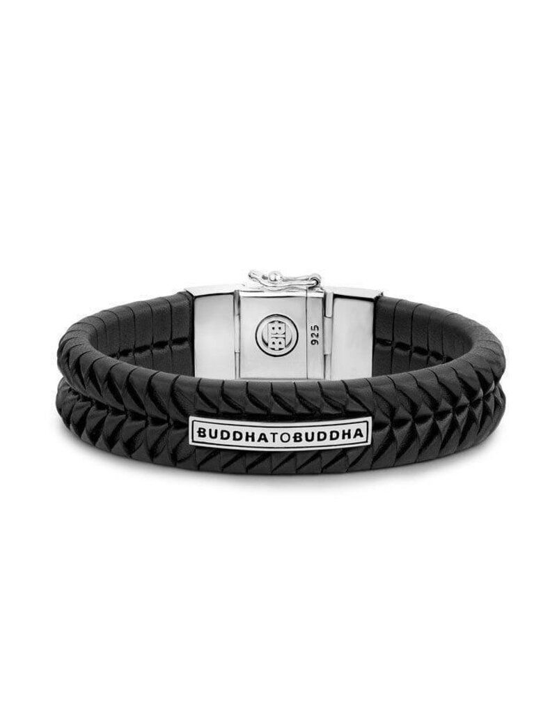 Buddha to Buddha Buddha to Buddha 161bl E+Komag  armband heren in zwart leer met 925 zilveren sluiting