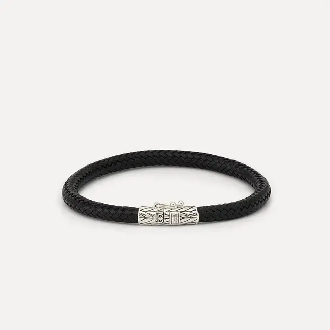 Buddha to Buddha Buddha to Buddha Armband 149BL E Ellen Zwart Leer Zilver Sluiting Maat E
