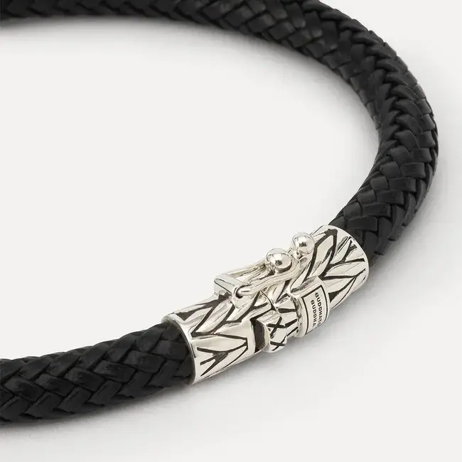 Buddha to Buddha Buddha to Buddha Armband 149BL E Ellen Zwart Leer Zilver Sluiting Maat E