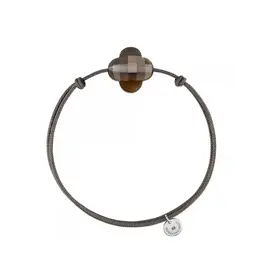 Morganne Bello Morganne Bello Armband 1015X47B120 Smokey Quartz Clover with Taupe Cord