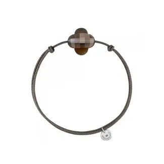 Morganne Bello Morganne Bello Armband 1015X47B120 Smokey Quartz Clover with Taupe Cord