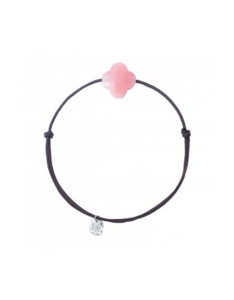 Morganne Bello Morganne Bello Armband 1015X67B116 Pink Opal Clover with Brown Cord