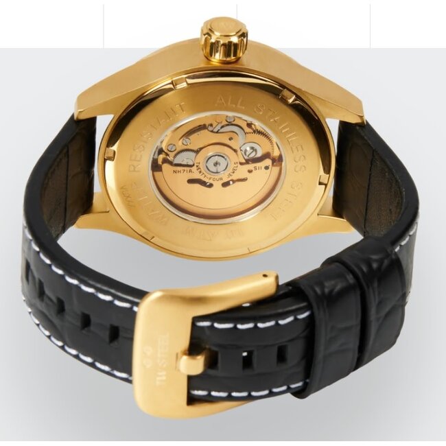 TW Steel TW Steel Horloge VS131 Skeleton Volante Staal met Geelgouden Plating Automaat met Zwart Croco Horlogeband 45mm