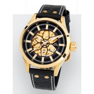 TW Steel TW Steel Horloge VS131 Skeleton Volante Staal met Geelgouden Plating Automaat met Zwart Croco Horlogeband 45mm