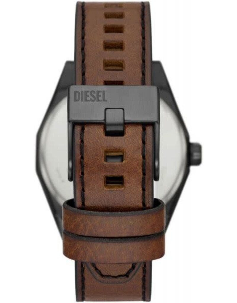 Diesel Diesel DZ2189 horloge heren staal 44 mm gunmetal plated met sunray blauwe wijzerplaat en stalen indexen uitgevoerd met robuuste bruine band