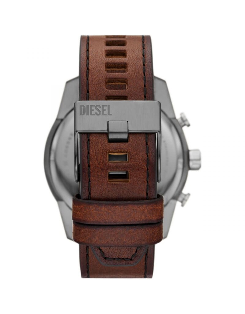 Diesel Diesel Heren Horloge DZ4643 Staal met Zwarte Coating Blauwe Wijzerplaat en Bruine Leren Horlogeband 51mm