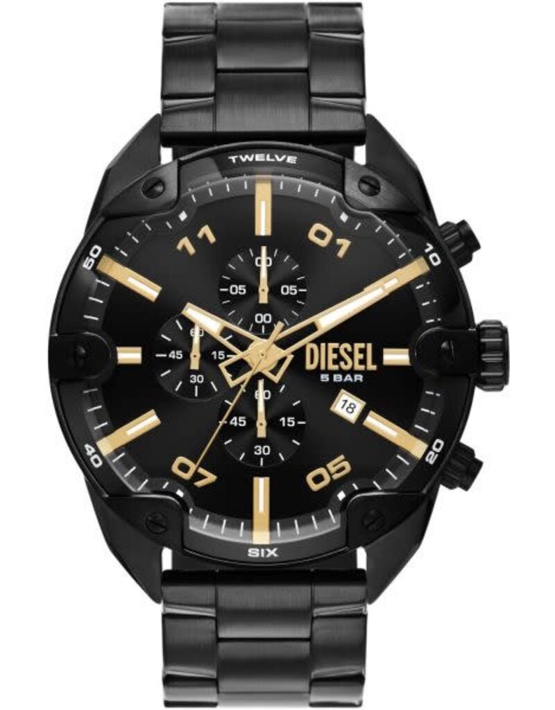 Diesel Diesel DZ4644 horloge heren 49 mm doorsnede staal black pvd plated met gouden accenten