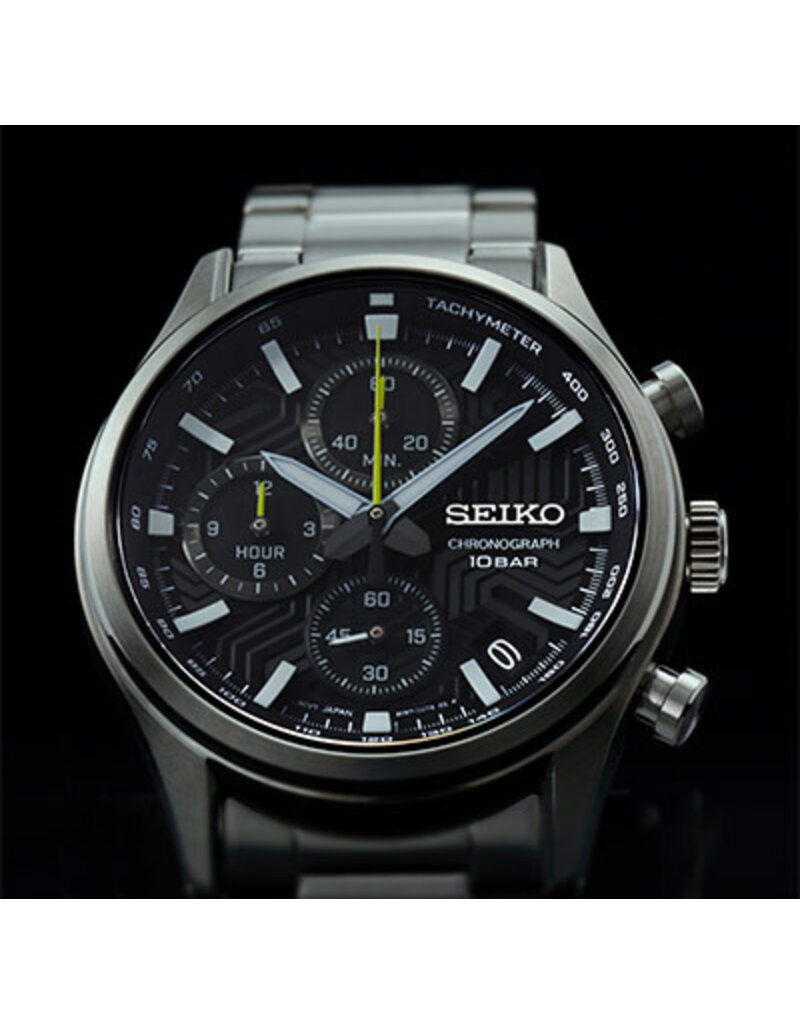 Seiko Seiko SSB419P1 horloge heren staal chronograaf met zwarte reliëf wijzerplaat uitgevoerd met saffier glas