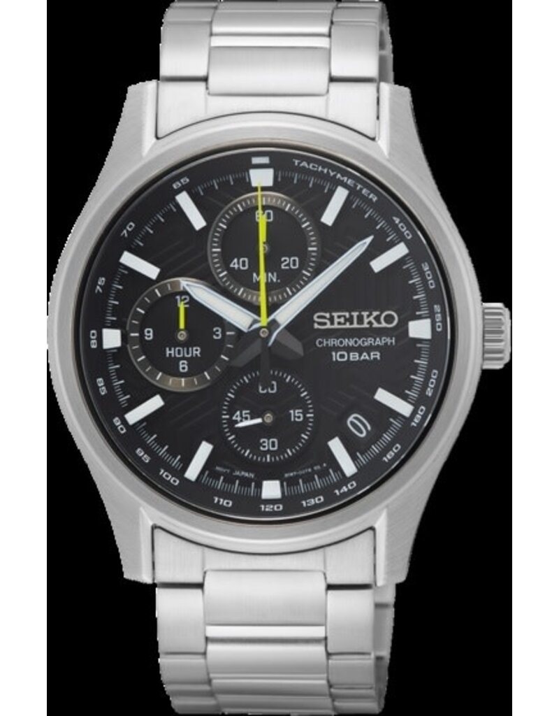 Seiko Seiko SSB419P1 horloge heren staal chronograaf met zwarte reliëf wijzerplaat uitgevoerd met saffier glas