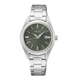 Seiko Seiko SUR533P1 horloge dames staal met stalen band sunray groen grijze wijzerplaat met datum fumctie en saffier glas