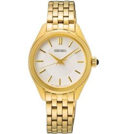 Seiko Seiko sur538P1 horloge dames staal geelgoud plated met vintage witte wijzerplaat en gouden markers