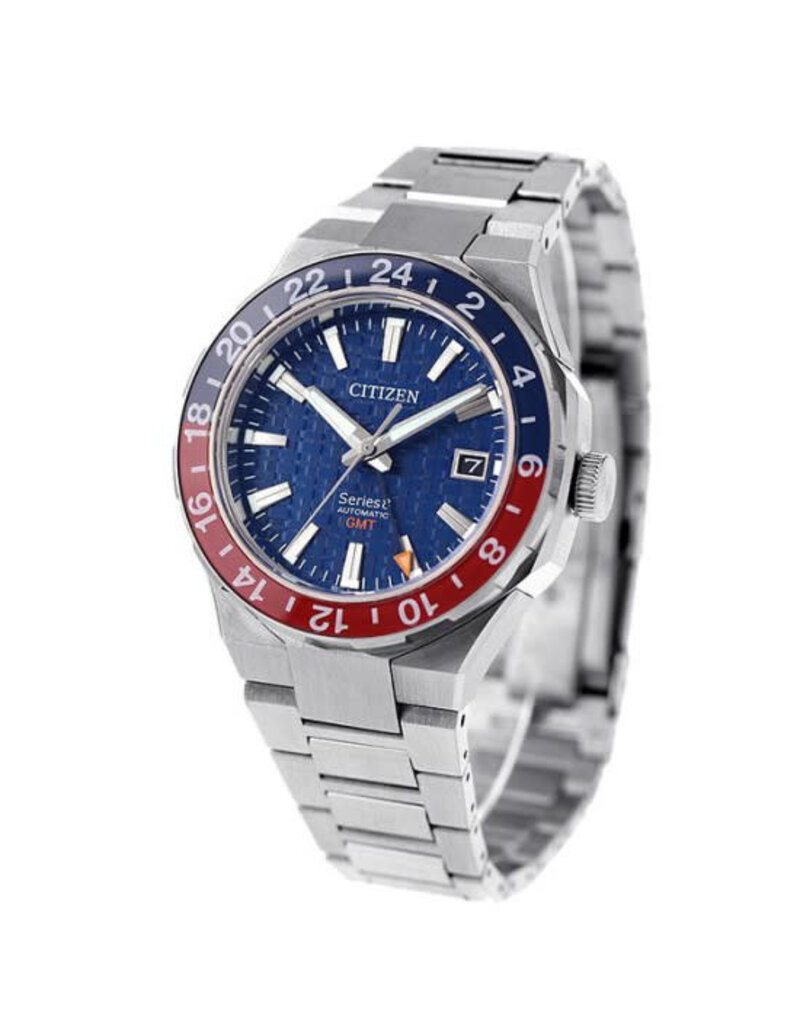 Citizen CITIZEN NB6030-59L GMT heren horloge staal met blauwe wijzerplaat met rood blauwe draai lunette