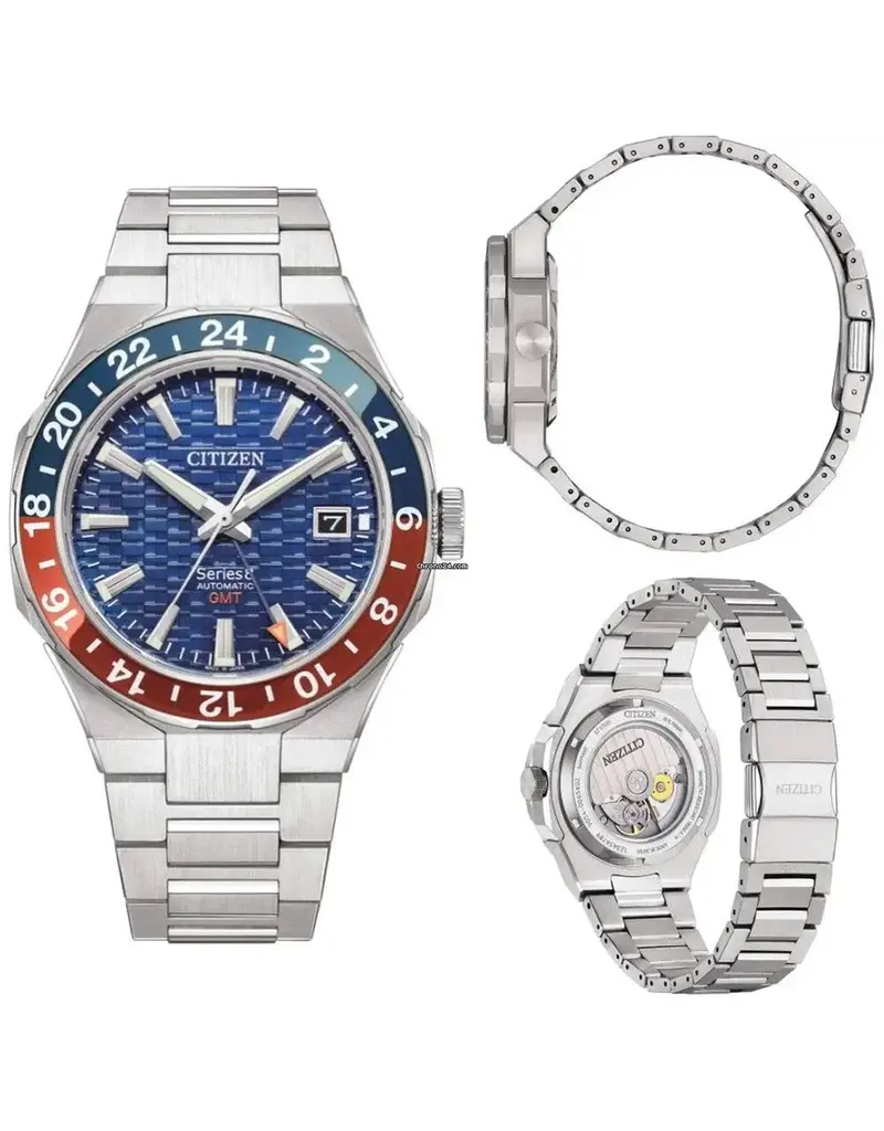 Citizen CITIZEN NB6030-59L GMT heren horloge staal met blauwe wijzerplaat met rood blauwe draai lunette