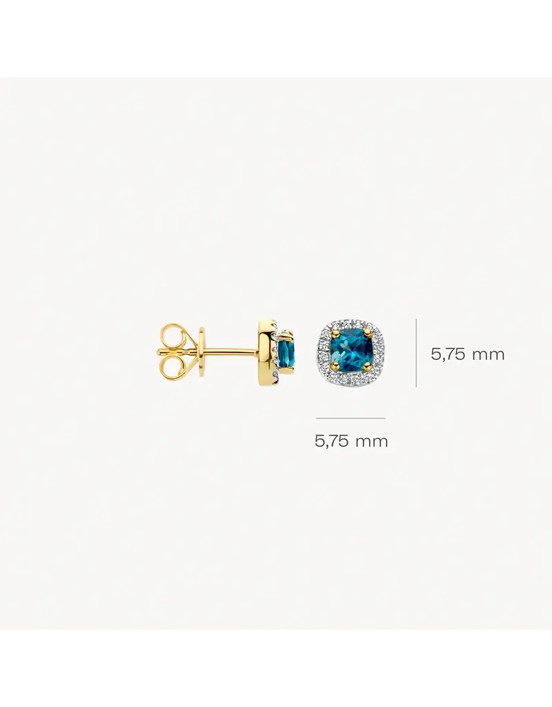 Blush Blush Oorbellen 7629YDL 14k Geelgoud 2x 0,05crt G SI Diamant en Blue Topaz