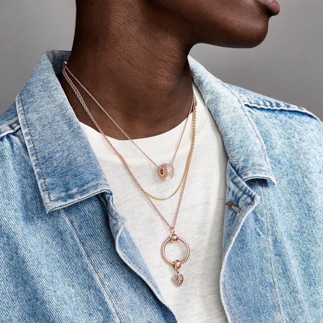 Pandora Pandora Collier 368638C00-60 Zilver 14k Geelgouden Plating met Sliding Claps 60 cm