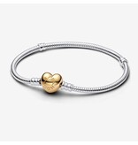 Pandora Pandora 568707C00-20 Zilveren basis armband met 14 k geelgoud plated sluiting hart 20 cm lengte